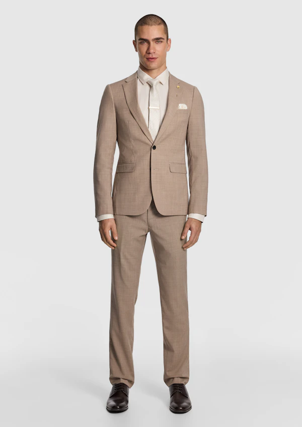 Latte Cash Wool Blend Slim Suit Jacket