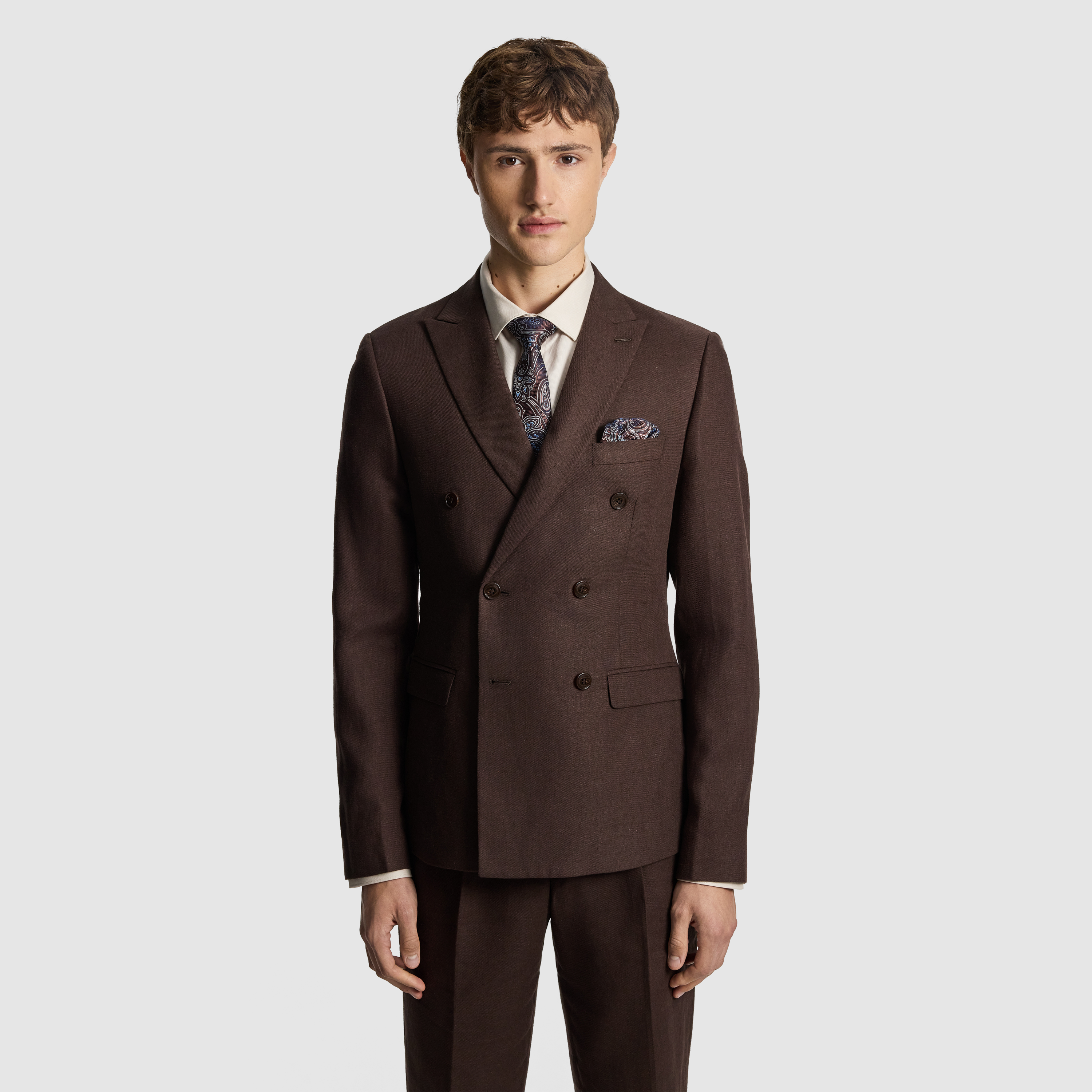 Santos Linen Blend Double Breasted Suit Jacket