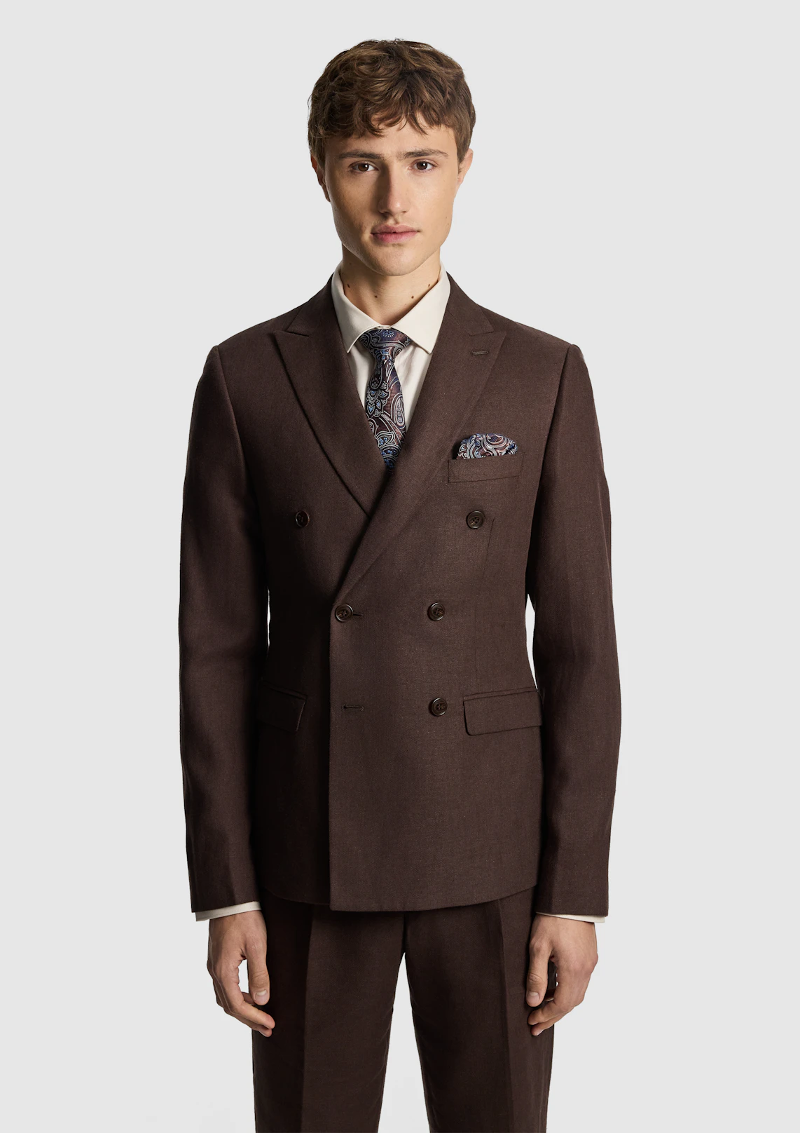 Santos Linen Blend Double Breasted Suit Jacket