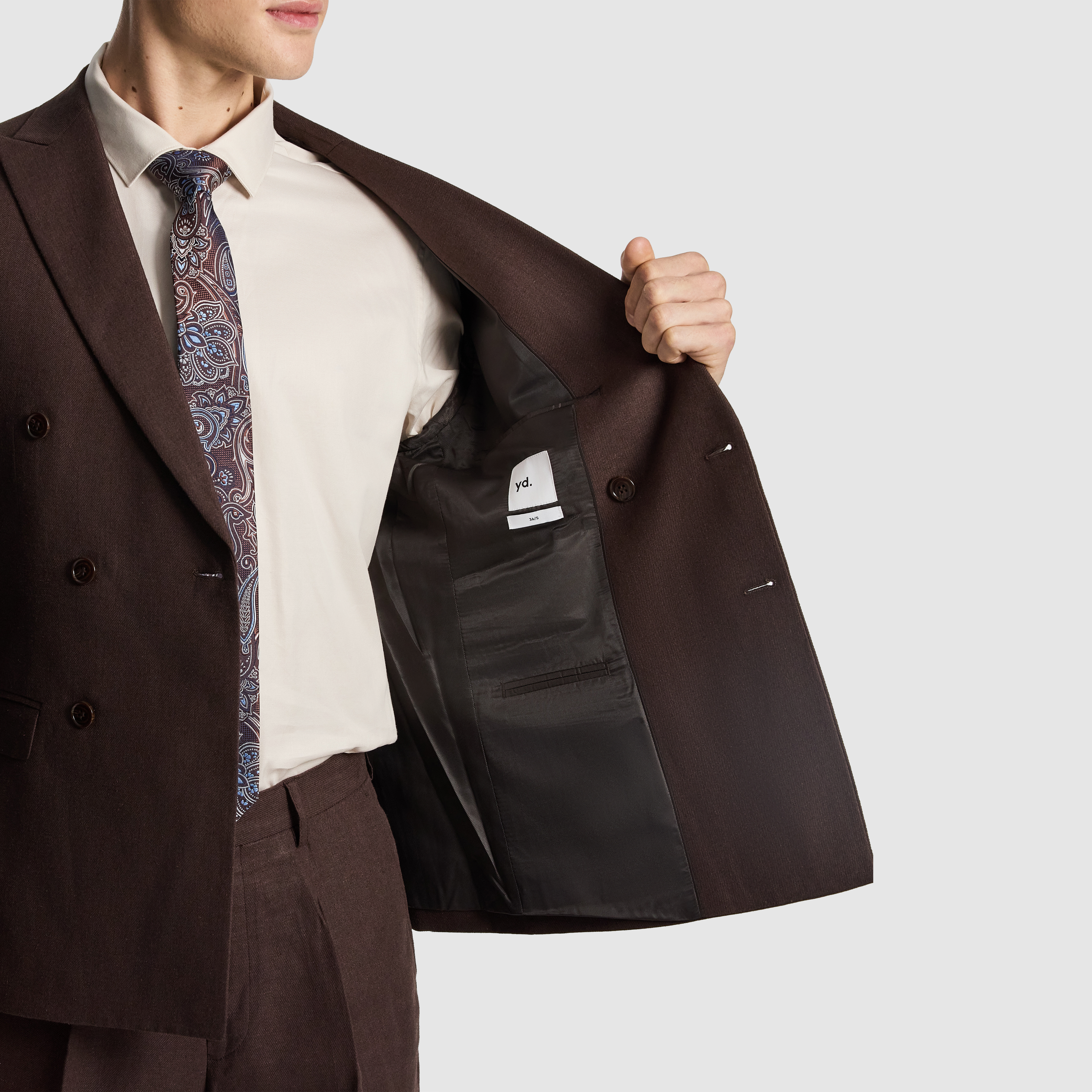 Chocolate Santos Linen Blend Double Breasted Suit Jacket