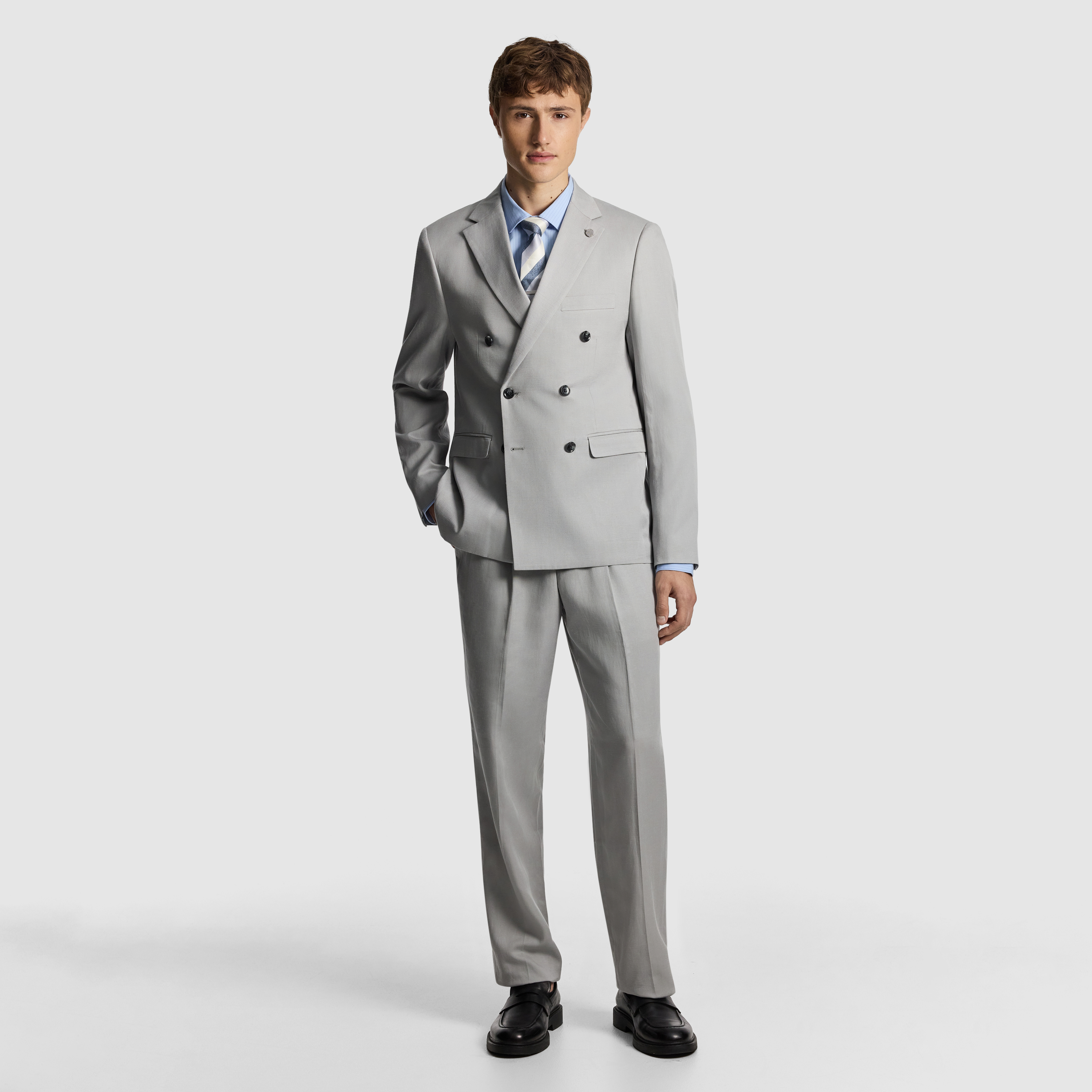Stone Odin Relaxed Fit Double Breasted Suit Jacket