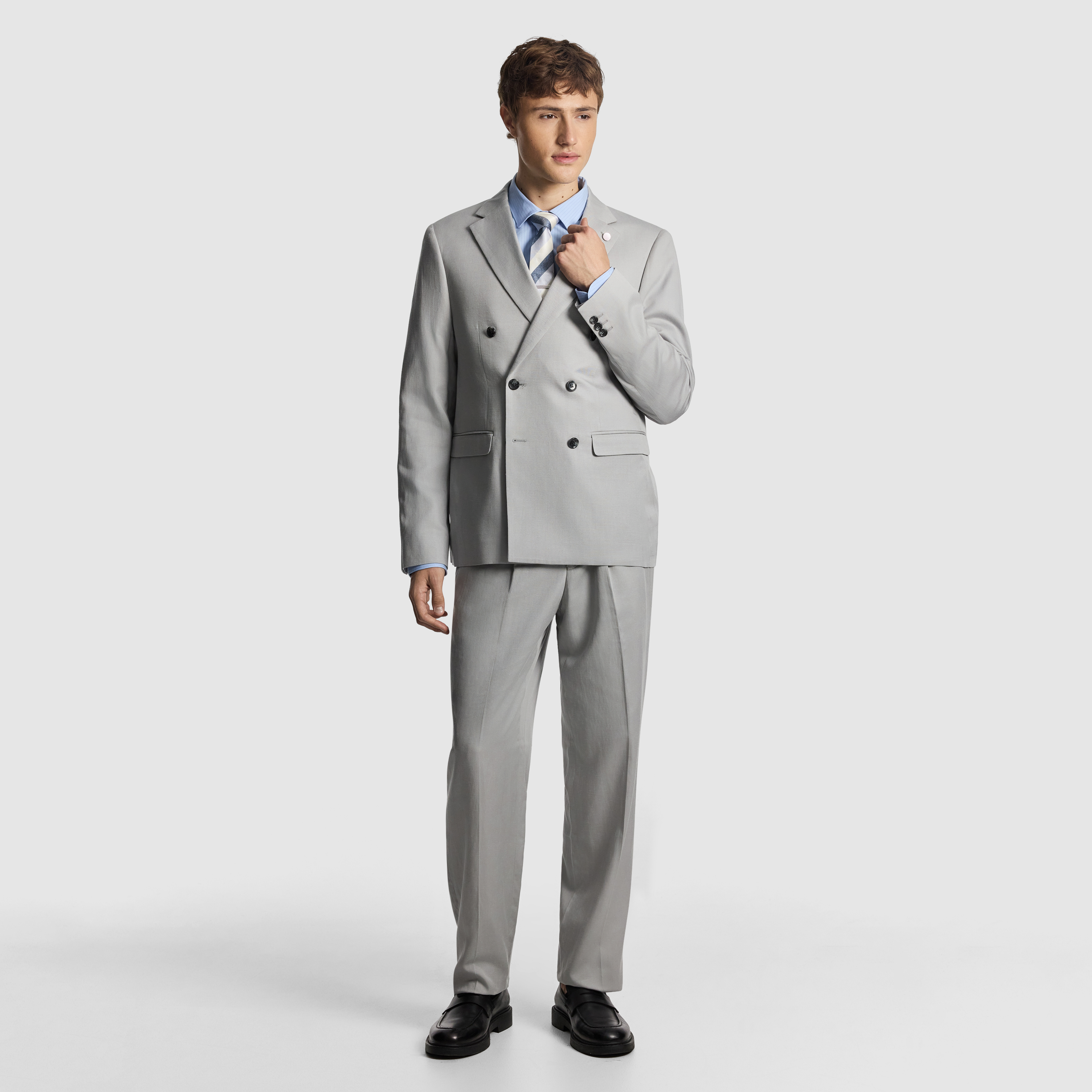 Stone Odin Relaxed Fit Double Breasted Suit Jacket
