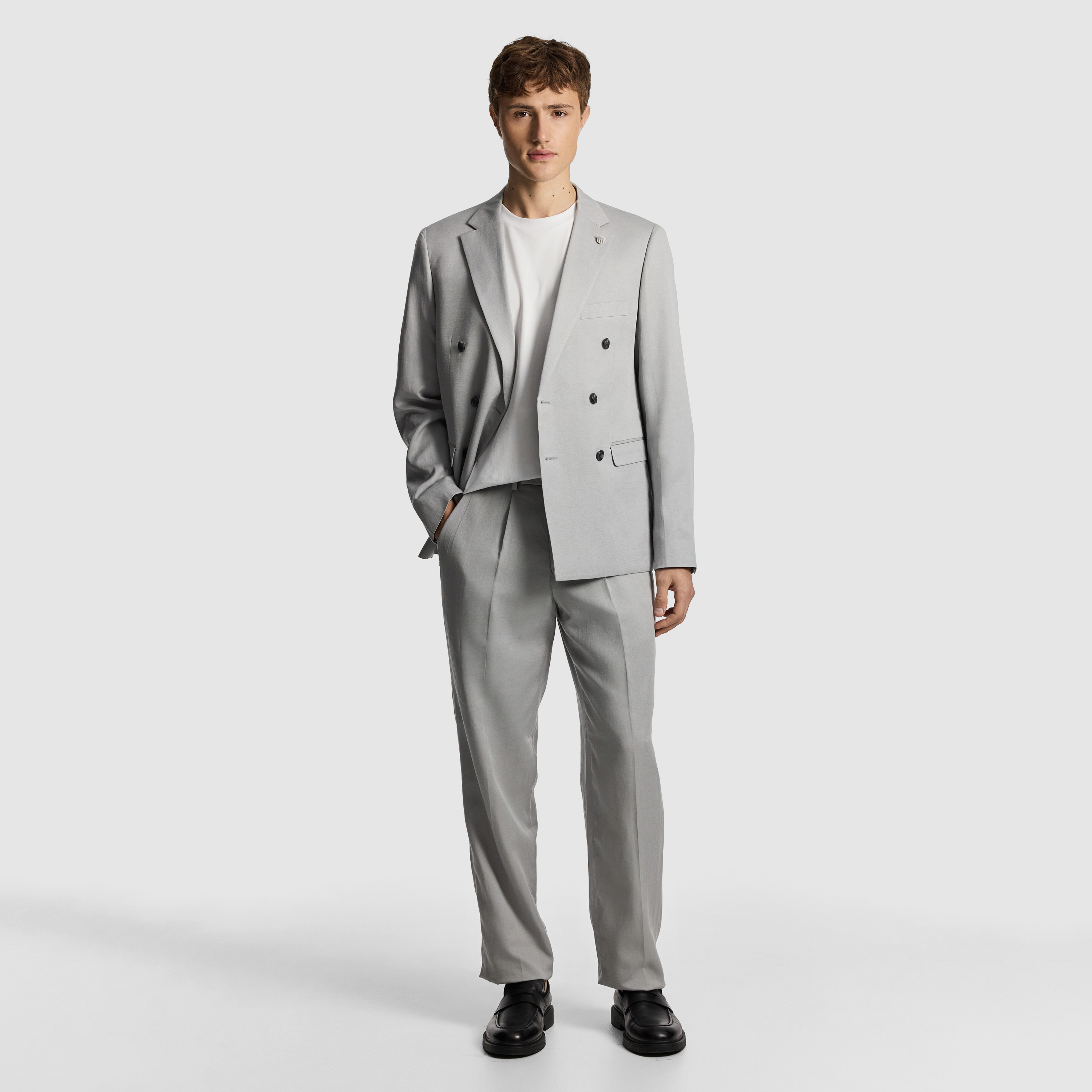 Stone Odin Relaxed Fit Double Breasted Suit Jacket