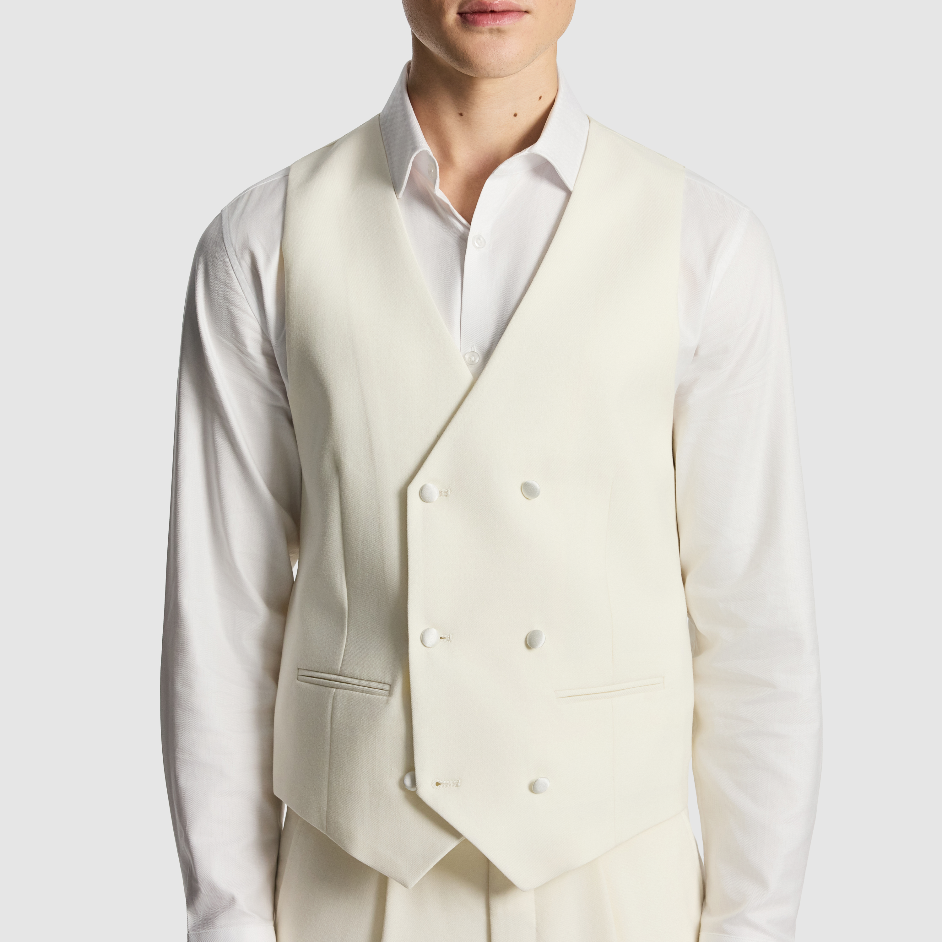 Off White Amalfi Wool Blend Double Breasted Waistcoat