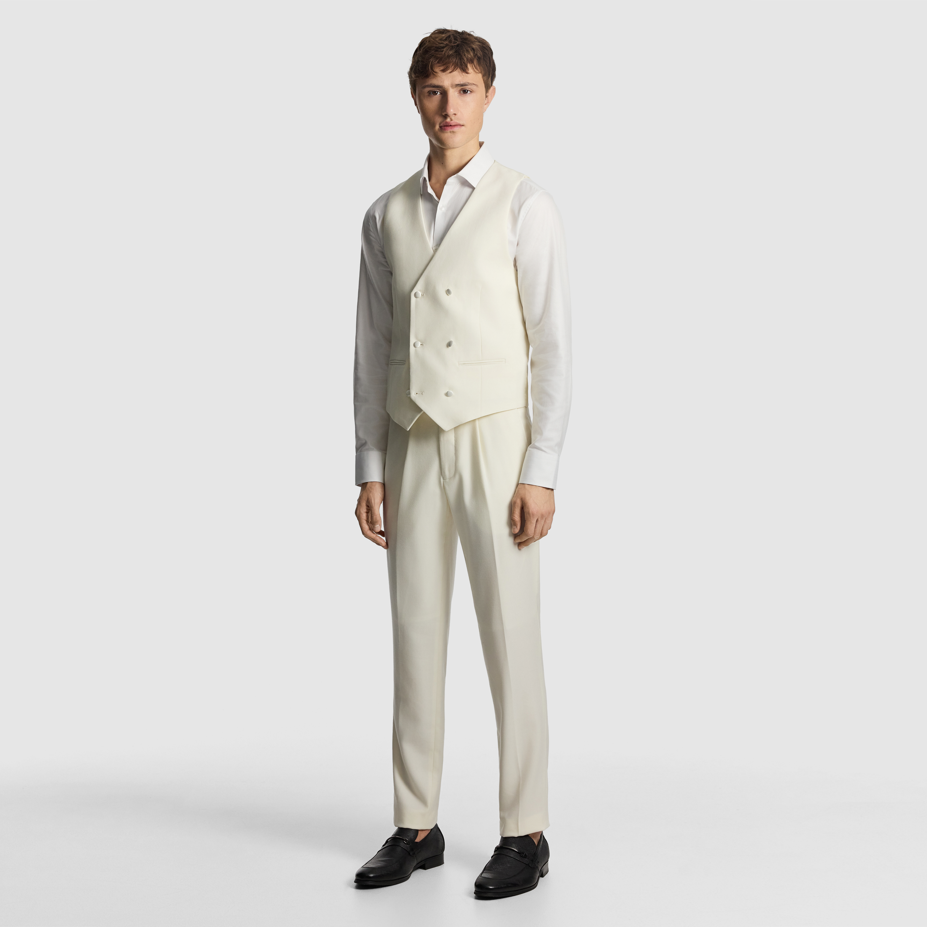 Off White Amalfi Wool Blend Double Breasted Waistcoat