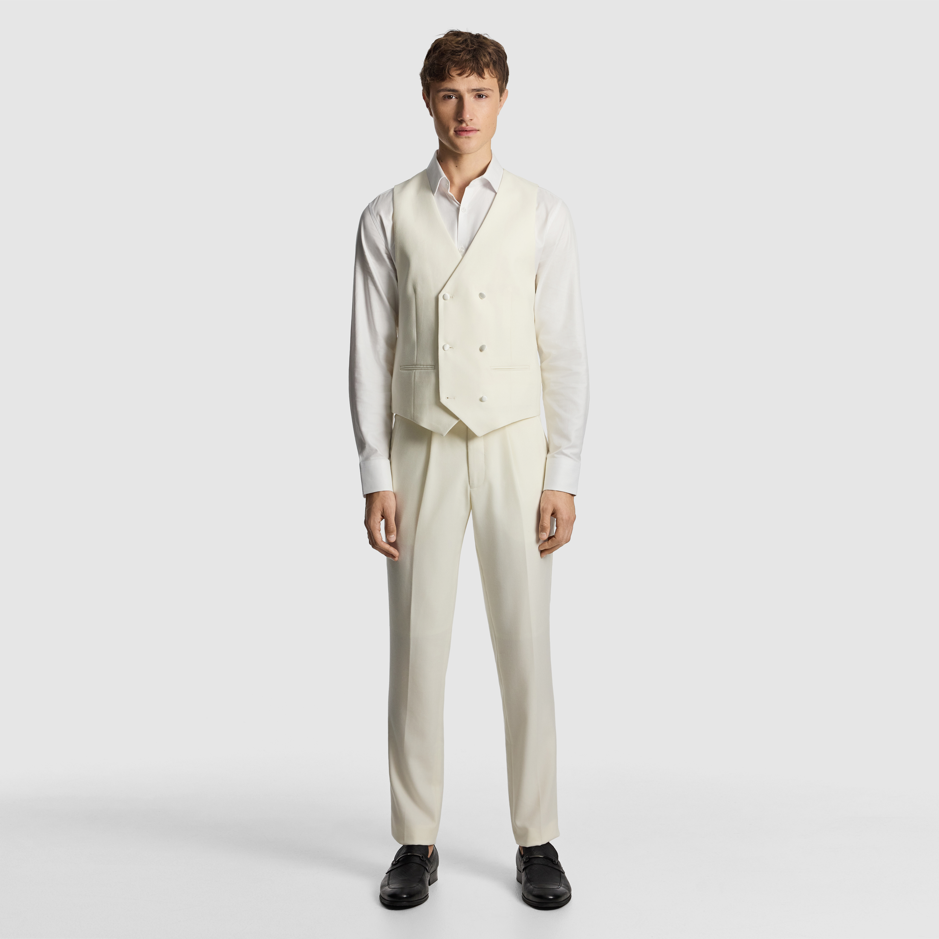 Off White Amalfi Wool Blend Double Breasted Waistcoat