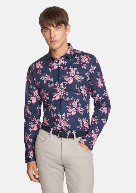 Burgundy Medina Floral  Slim Shirt